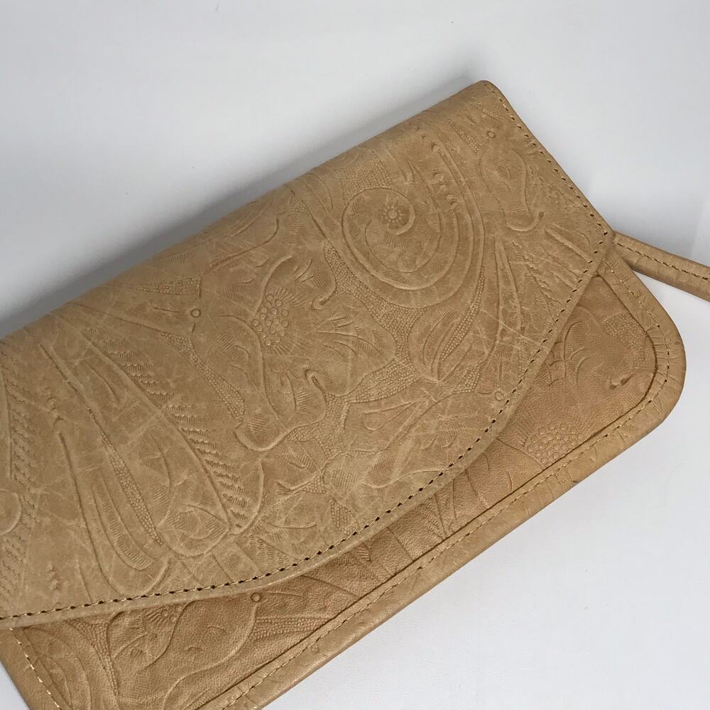 American Leather Co Tan Tooled Envelope Wallet Small Clutch Wristlet Leather - Picture 6 of 11